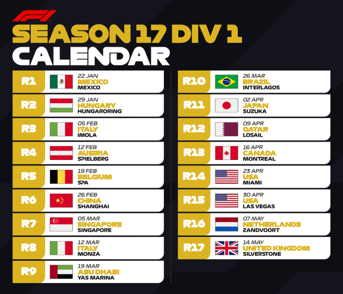 Season 16 Calendar