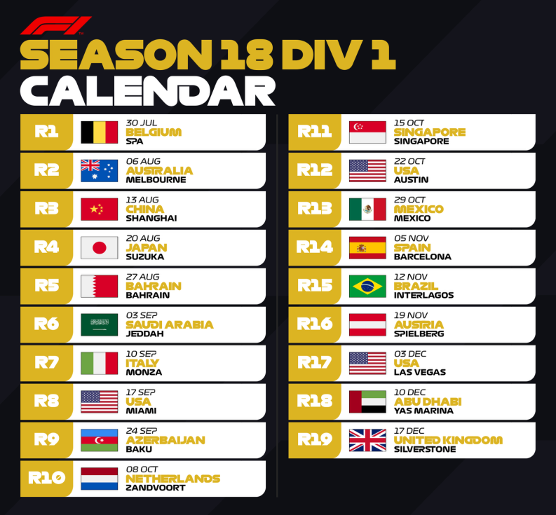 Season 16 Calendar