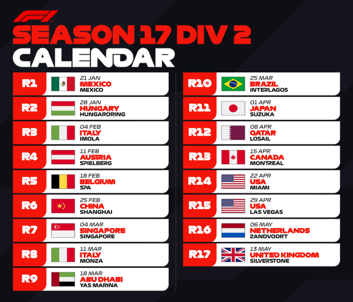 Season 16 Calendar