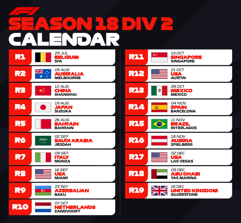 Season 16 Calendar