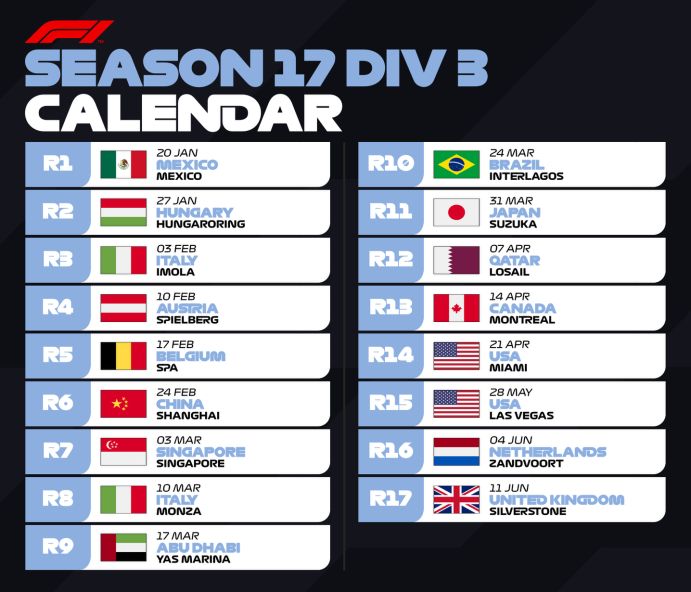 Season 16 Calendar