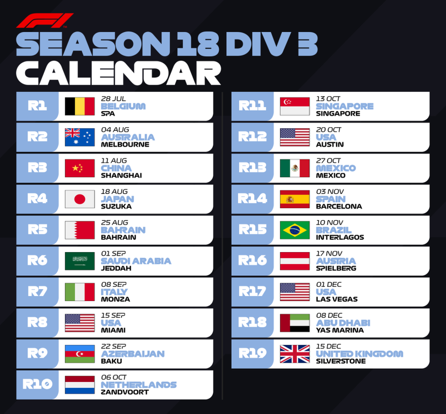Season 16 Calendar