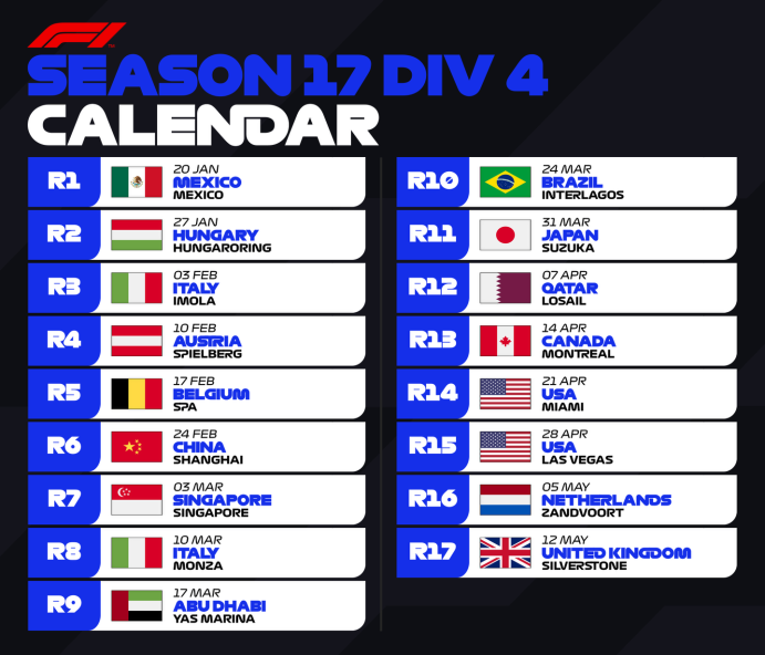 Season 16 Calendar