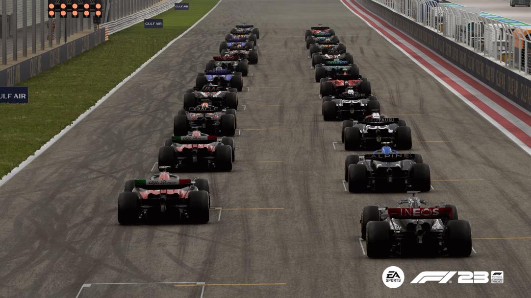 And it's lights out and away we go at Bahrain for the opening race of Season 14!